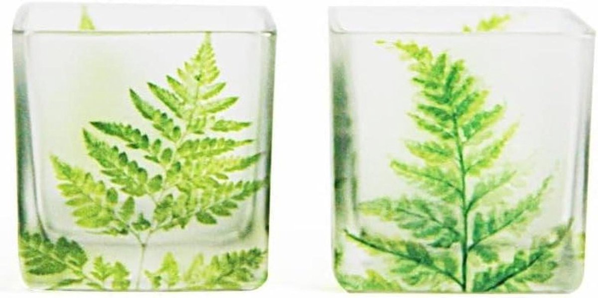 Glazen Kandelaar - Kaarsenhouder Decoratie - Sfeervol Huis - Groen Blad Cup - Vierkant Model - Groen