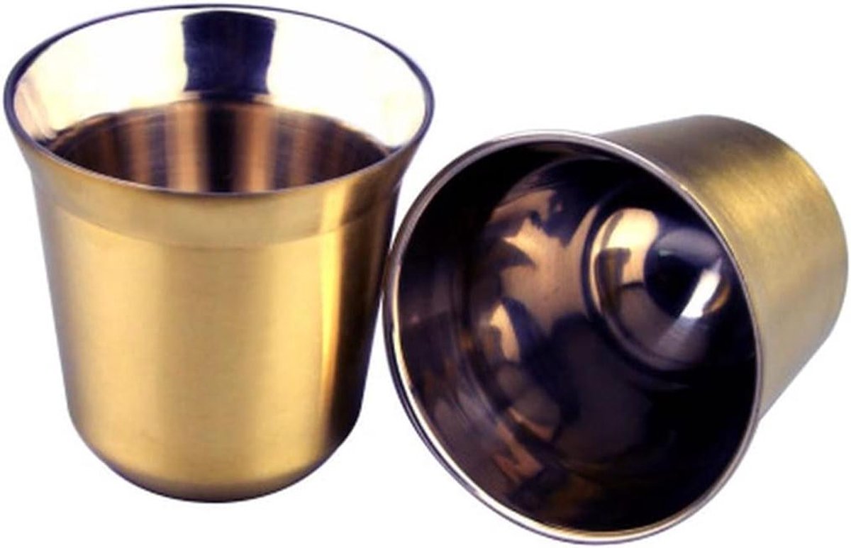 Espresso Mokken - Koffie Bekers - Warme Dranken - Dubbele Wand - 80ml Set van 2 - Goud