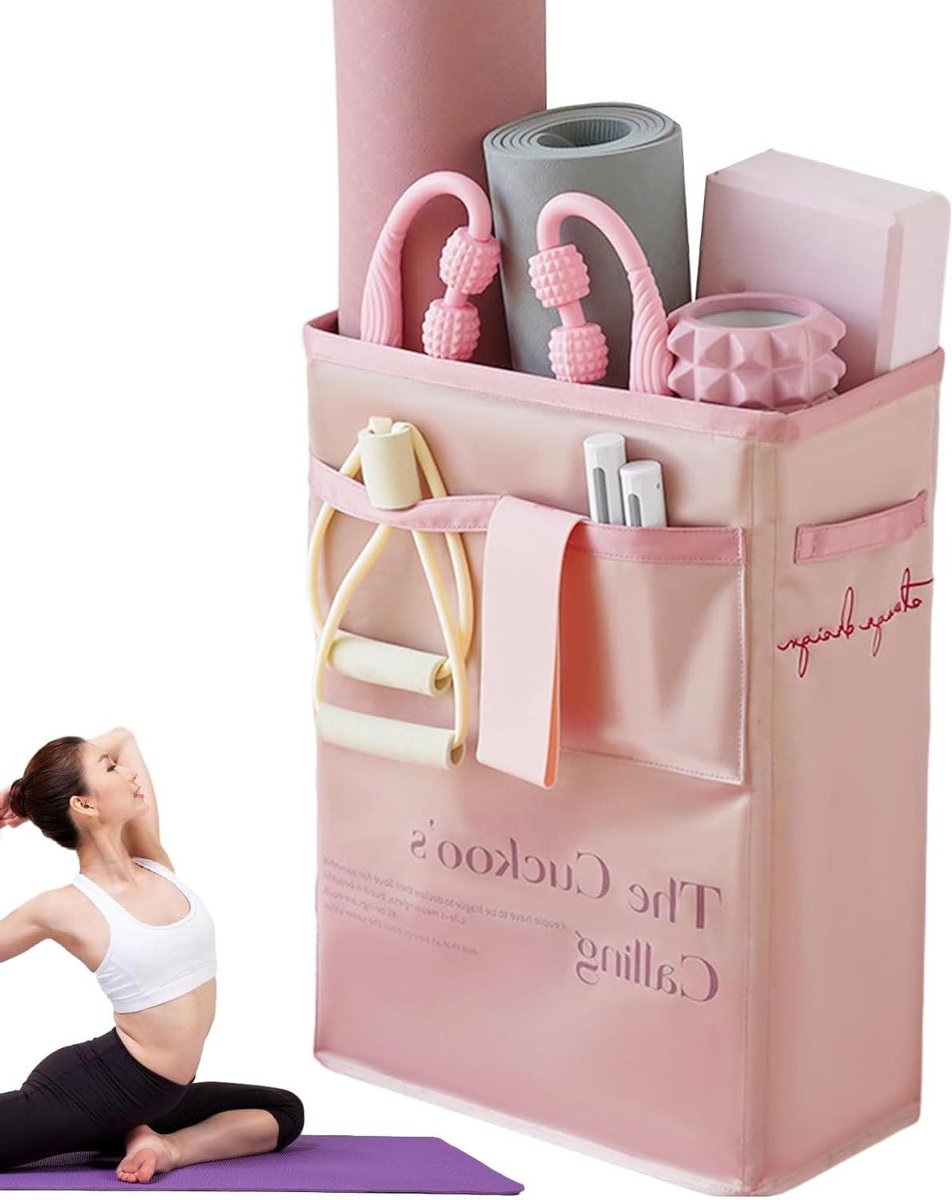 Yogamat mand - Opbergrek fitness - Sportspullen organiseren - Ruimtebesparend ontwerp - 52 x 19 x 38 cm - Roze