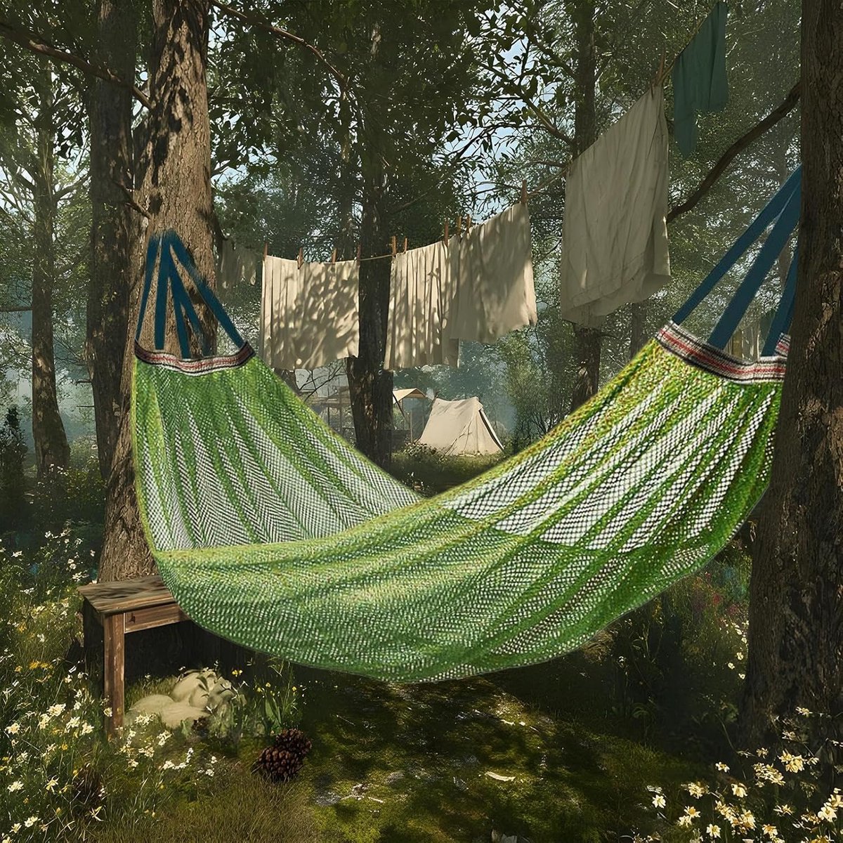 Hangmat voor buiten - Reis hangmat - Ontspannen in de natuur - Ademend comfort - 200 kg capaciteit - Leger groen