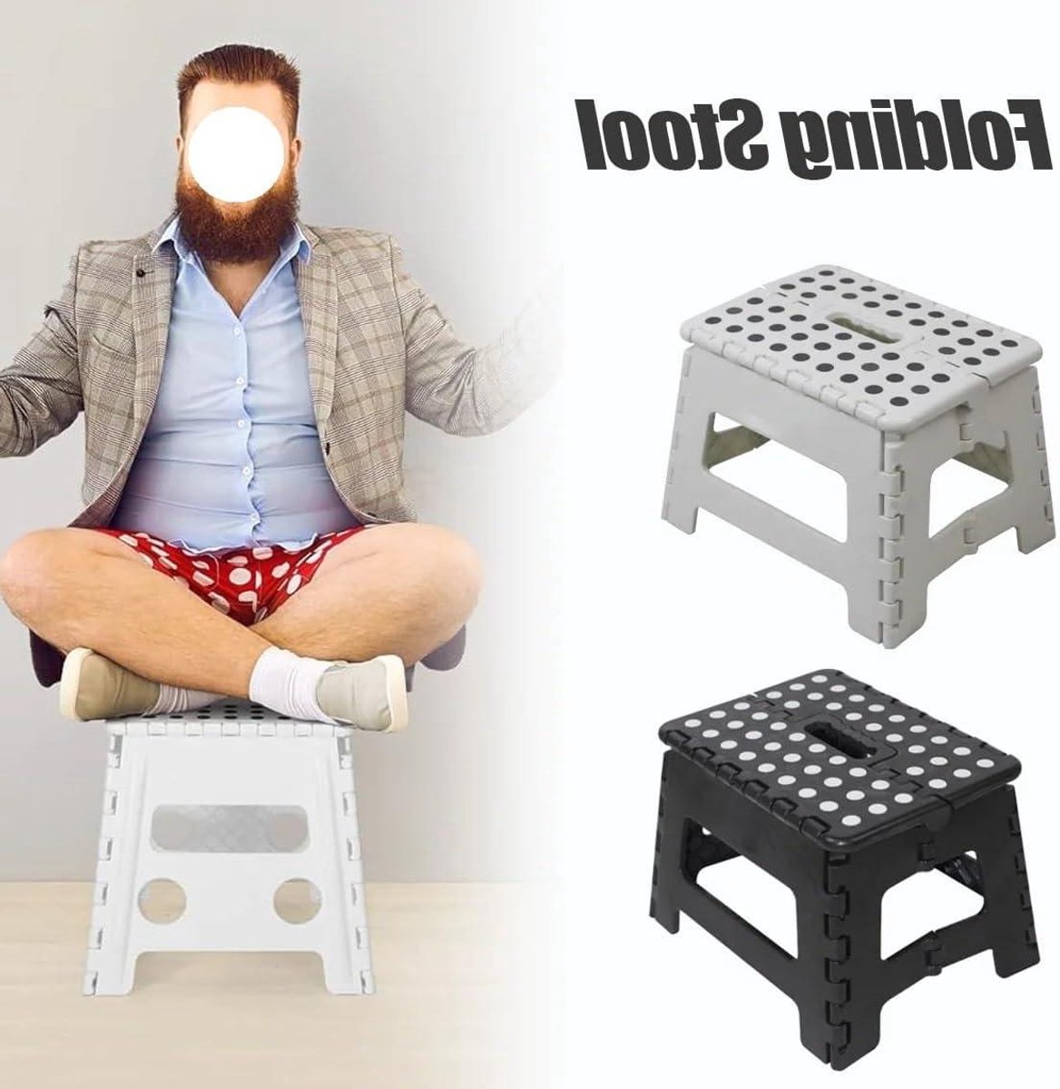 Vouwkruk - Draagbare kruk - Huishoudelijk gebruik - Verstevigd plastic - Compact formaat - Wit