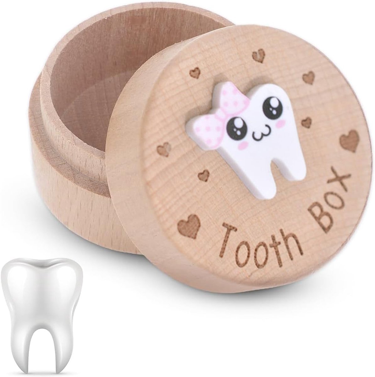1 Pcs Melktanden Opslagdoos - Tanden Bescherming Box voor Kinderen Meisjes - Houten Tanden Box Geheugen Gift Collectie Souvenir Box