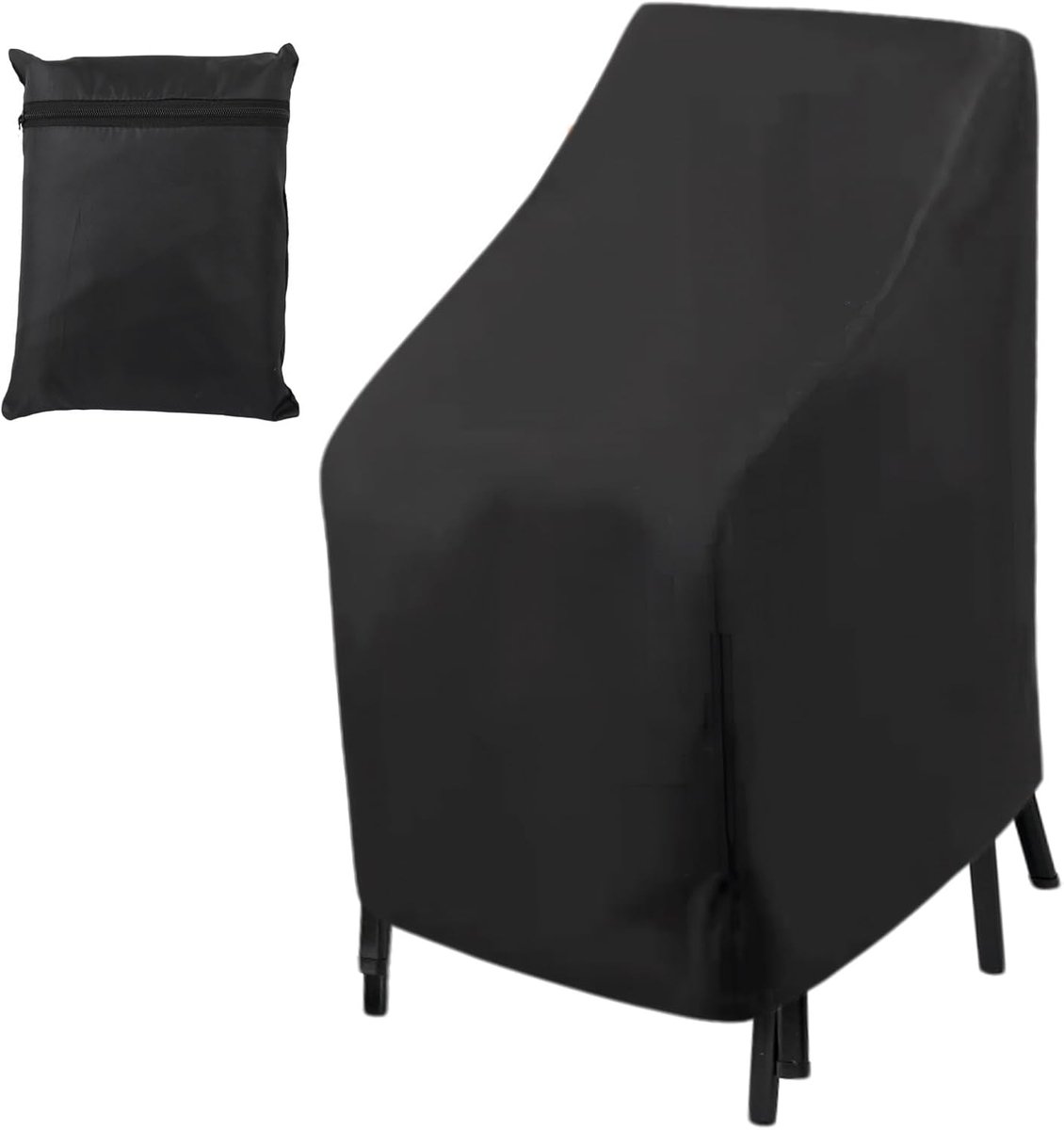 Tuinstoel Covers - Stacking Stoel Cover - Waterdicht - Winddicht - UV Bescherming - Tuinmeubel Covers met Zak - 210D Oxford Stof - Boot Stoel Cover voor Buiten - Patio Tuin (Zwart, 114x85x65cm)