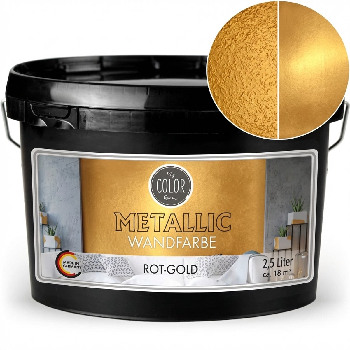 My Color Room Metallic Muurverf - Hoogglans Afwerking - Waterbasis - Terpentine vrij - Rood goud - 2,5 Liter