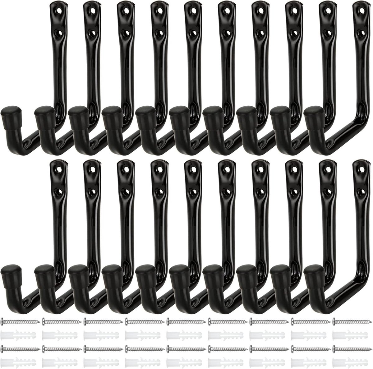 20PCS Garage Wall Hooks - Zware Zwarte Gereedschapshaken met Schroeven voor Garagewand - Fietsen - Tuingereedschap (12x9cm)