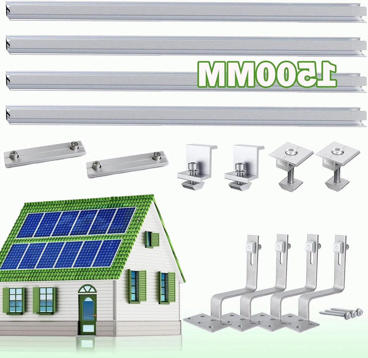 PV houder dakpan - Zonnepaneel montage - Zonnepanelen installeren - Aluminium profielrails - 1500 mm - Zilver