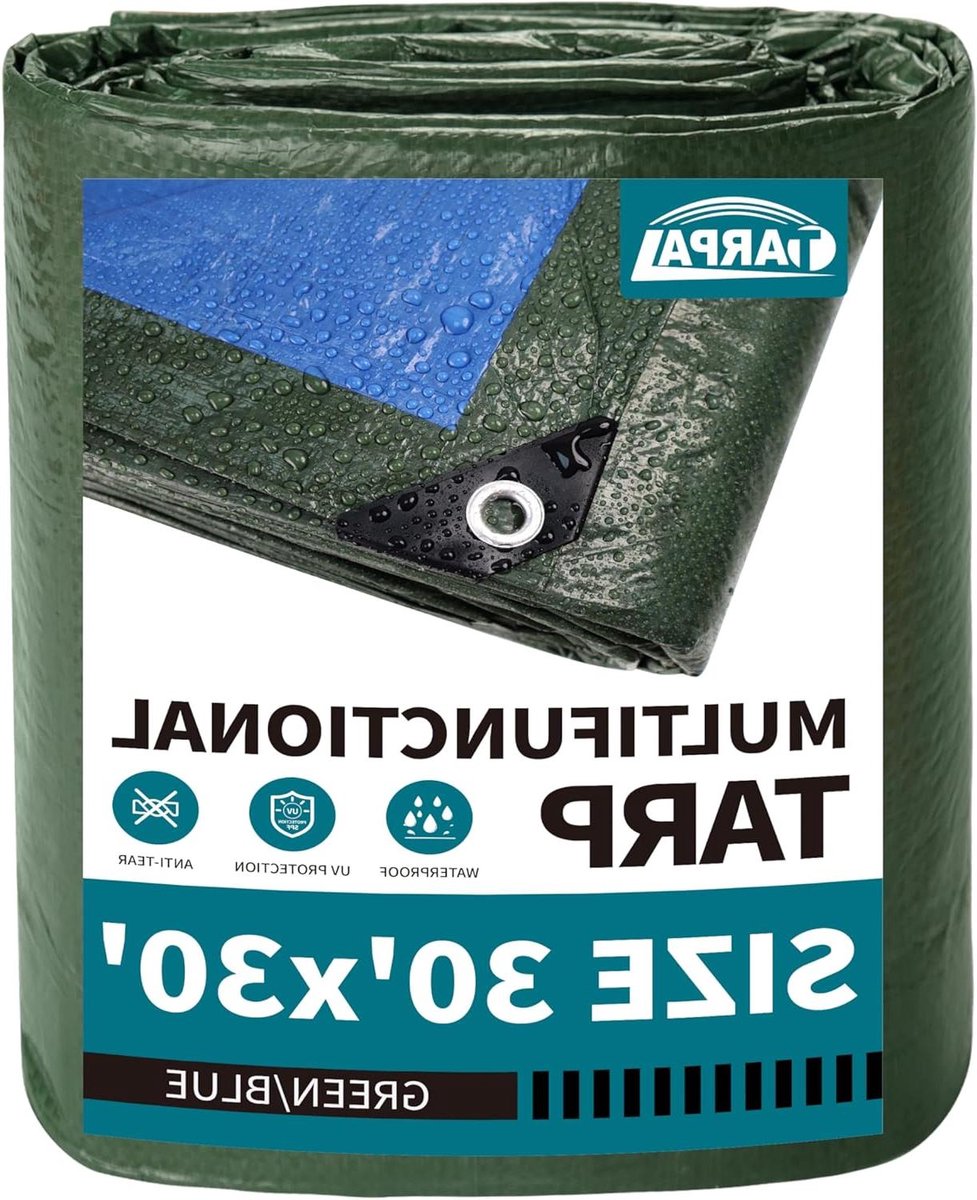 Waterdicht Zeildoek - Beschermhoes Polydekzeil - Buiten Beschermen - Dubbelzijdig Gebruik - 30x30 feet - Groen
