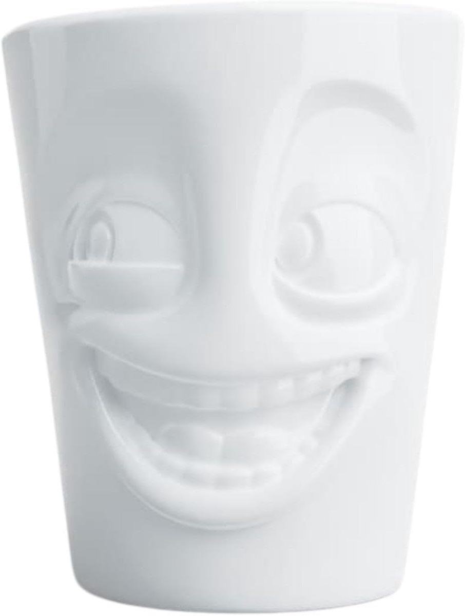 Mok met handvat - Koffiemok Theeglas - Ontbijt Genieten - Grappig gezicht ontwerp - 350 ml - Wit