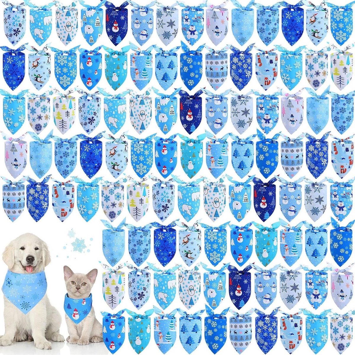 Honden Bandana's - Honden Sjaals Huisdier Accessoires - Winterfeest Aankleden - 100 Stuks Sneeuwvlokken - 65 x 45 cm