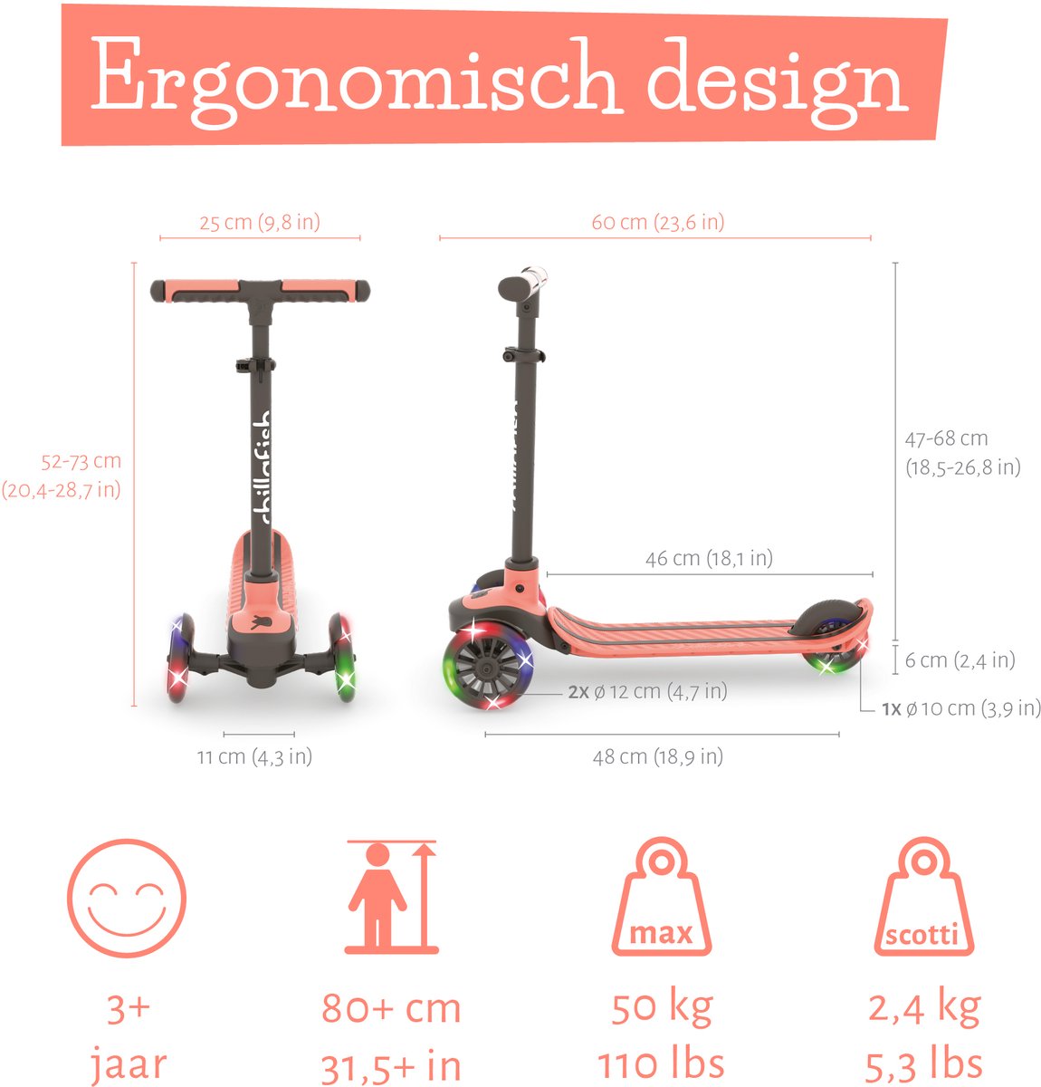 Chillafish Kinderstep 3 Jaar met drie LED wielen - Roze - Lichtgewicht Glow step meisjes met afneembaar stuur en voetrem - Aanpasbaar in hoogte - Leun-om-te-sturen - Extra grip handgrepen - Geen batterijen nodig - Model Scotti Glow 3 — afbeelding 2