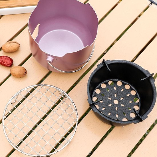 Draagbare houtskoolgrill - 15*12 cm - Mini houtskoolgrill - Draagbare houtskoolgrill voor buiten - Kleine buitengrill - Kleine grill voor buiten koken - Geschikt voor kamperen, barbecueën in de achtertuin, barbecueën in de camper en picknicks - Paars — afbeelding 4