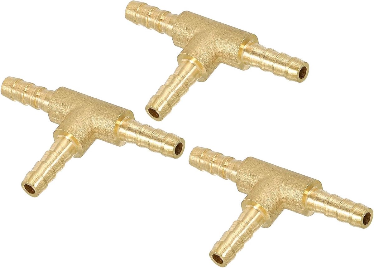 1/8" Barb Tee Fitting - 3Pcs 3 Way Union T-shaped Brass Hose Barbed Fittings - Crossing Voor Water - Brandstof - Lucht - Olie - Gas - Lichtgewicht