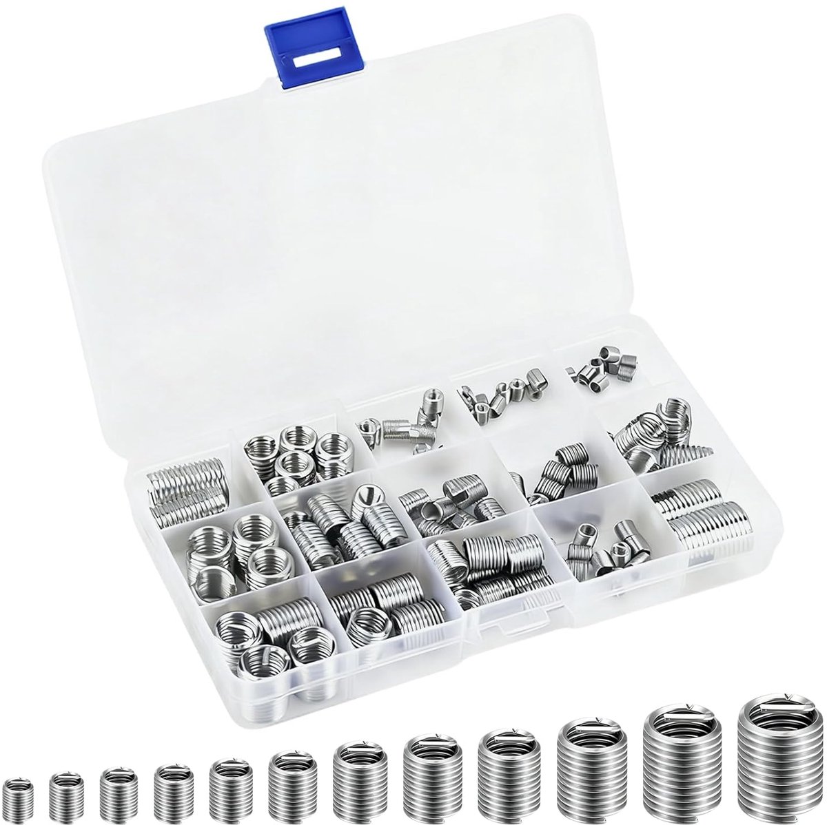 140 Stuk Schroefdraad Inserts - Zelftapper RVS Net Reparatieset M3-M12 met Opbergdoos voor Dagelijkse Reparatie - Auto - Mechanica - Doe-Het-Zelf