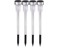 Grundig Solar Tuinlamp Set van 4 - Kleurveranderend Licht - IP44 Spatwaterdicht - Ø4,8 × 36,5 cm - Zilver