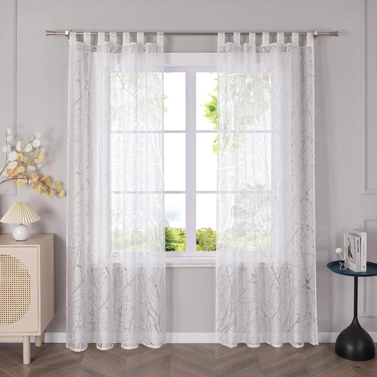 Gordijn met lussen - Vitrage Deurpaneel - Woonkamer decoreren - Bloemen uitbranders - 140x175 cm - Wit