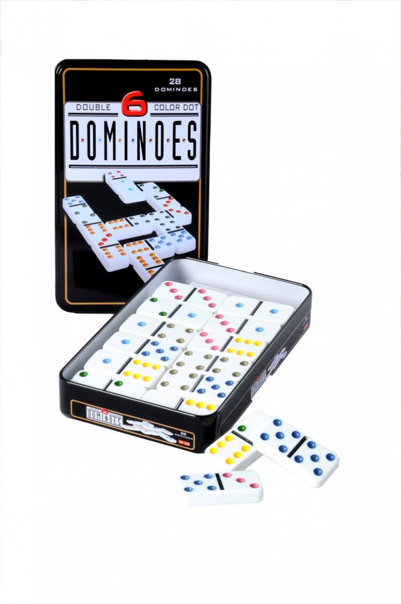 Domino Dubbel 6 – 28 Stenen met Gekleurde Ogen – Compact Blik – Klassiek Spel voor Thuis – Strategisch Familiespel - Engelhart — afbeelding 5