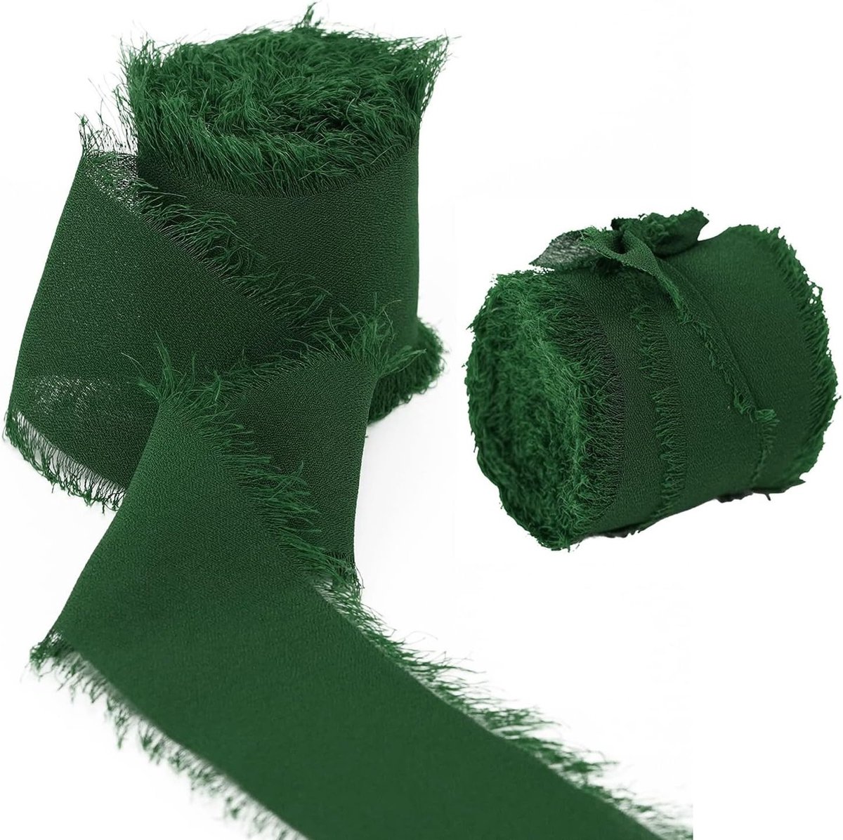 Handgemaakte Chiffon Band met Fringes van 5 x 15 m, 40 mm Breed, Perfect voor Decoratie, Bruiloften en Feestjes, Donkergroen