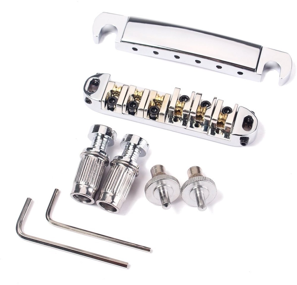 SPHProducts - Messing Rolzadel - Gitaarbrug & Staartstuk Set - Chroom - Versterkt Geluid - Geschikt voor Epiphone Les Paul en Fender - Perfecte Upgrad