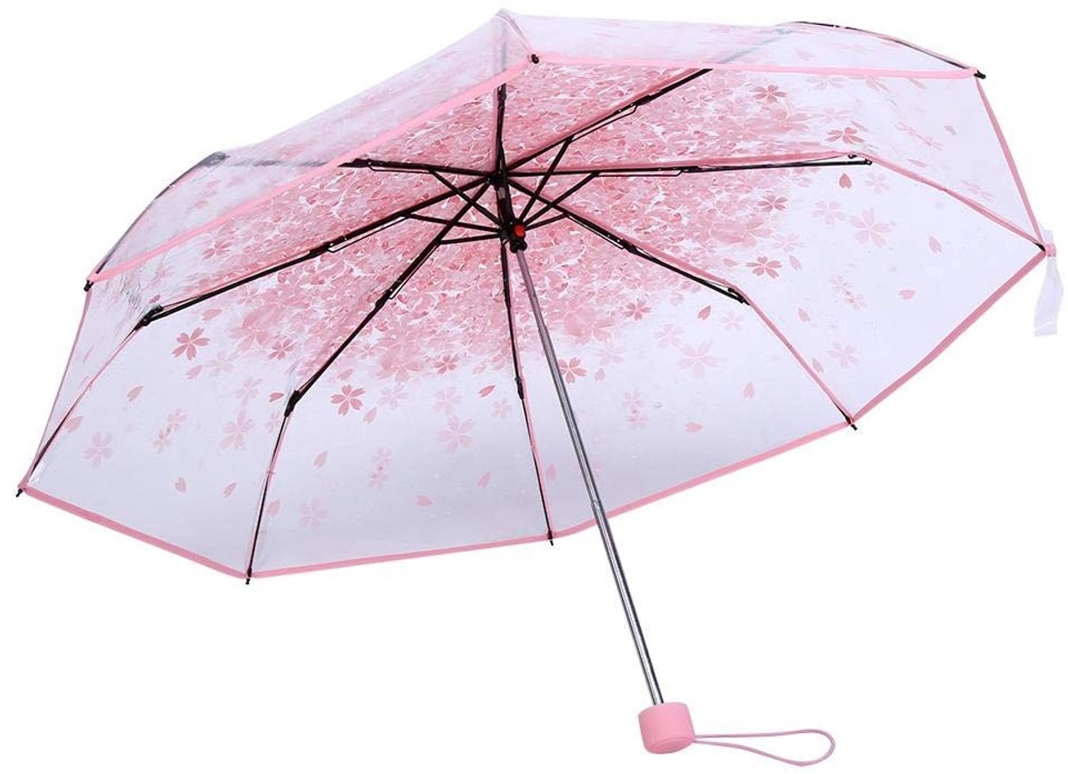 aladdien - Vouwparaplu - Transparante paraplu - Modieus en stijlvol - Roze - Kersenbloesem design - Geschikt voor regenachtige dagen - Kleur coating..