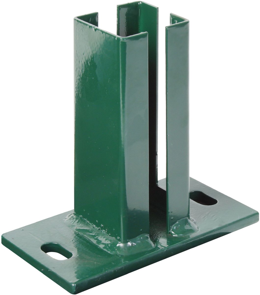 Alberts 685430 Paalsteun voor hoekpalen voor dubbelstaafmatten | om vast te schroeven | thermisch verzinkt groen kunststof gecoat RAL 6005 | plaat 150 x 80 mm | voor palen 60 x 40 mm