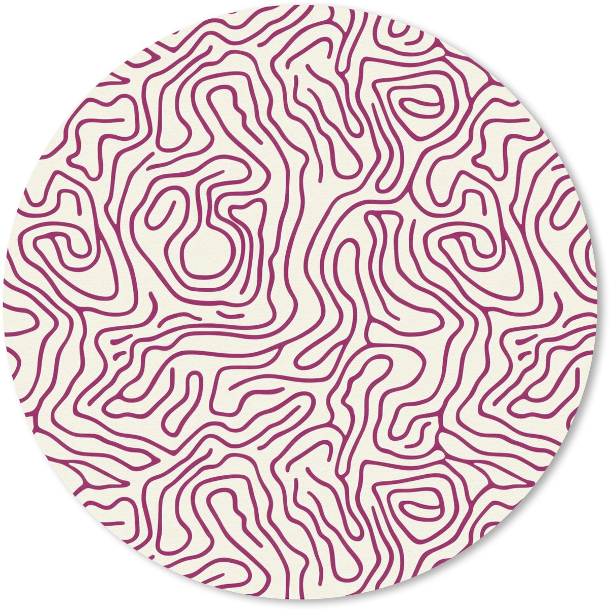 Muismat rond 40x40 cm - Mousepad Kronkelende lijn - Magenta - Crème - Ronde muismatten