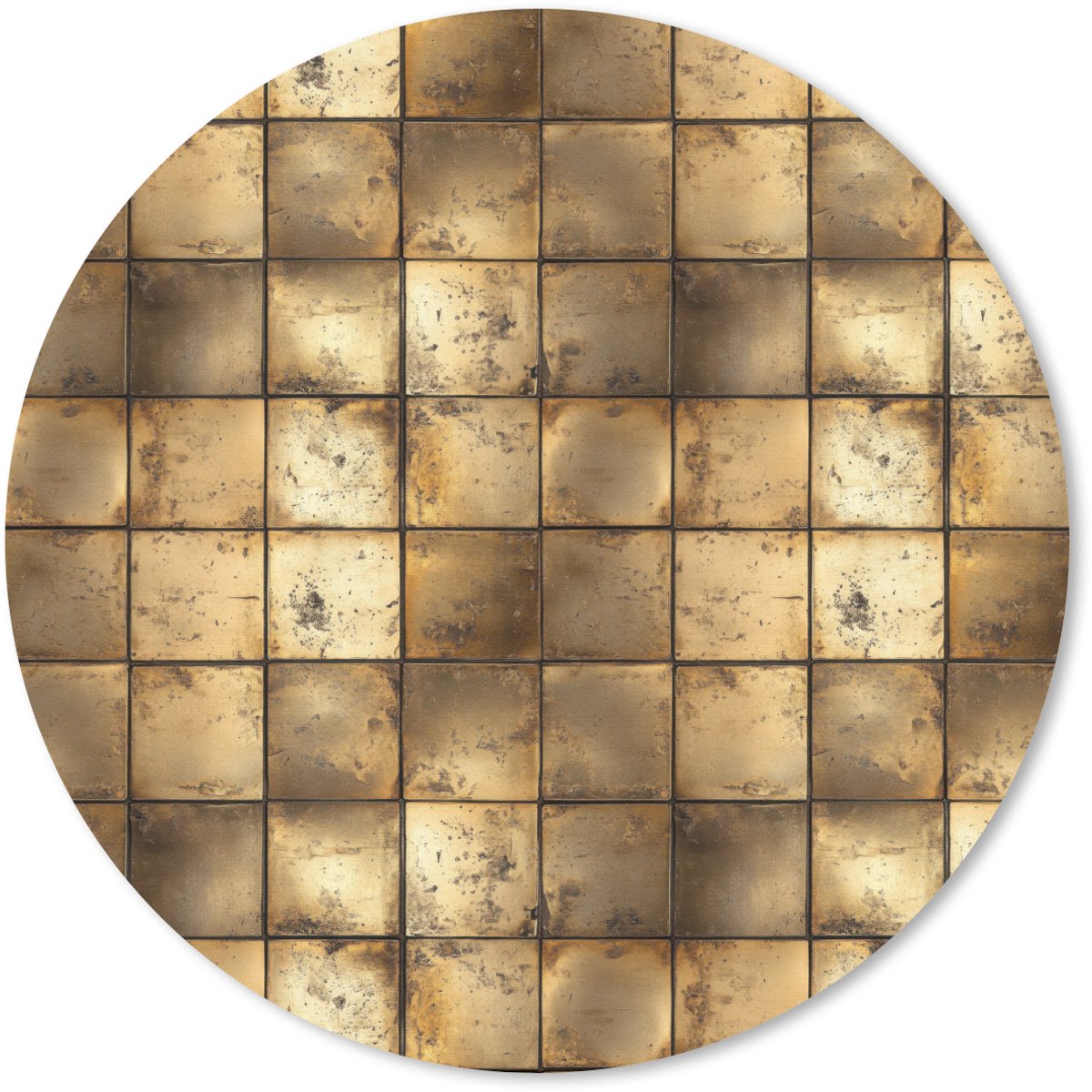 Muismat rond 40x40 cm - Mousepad Geometrisch - Tegels - Goud - Ronde muismatten