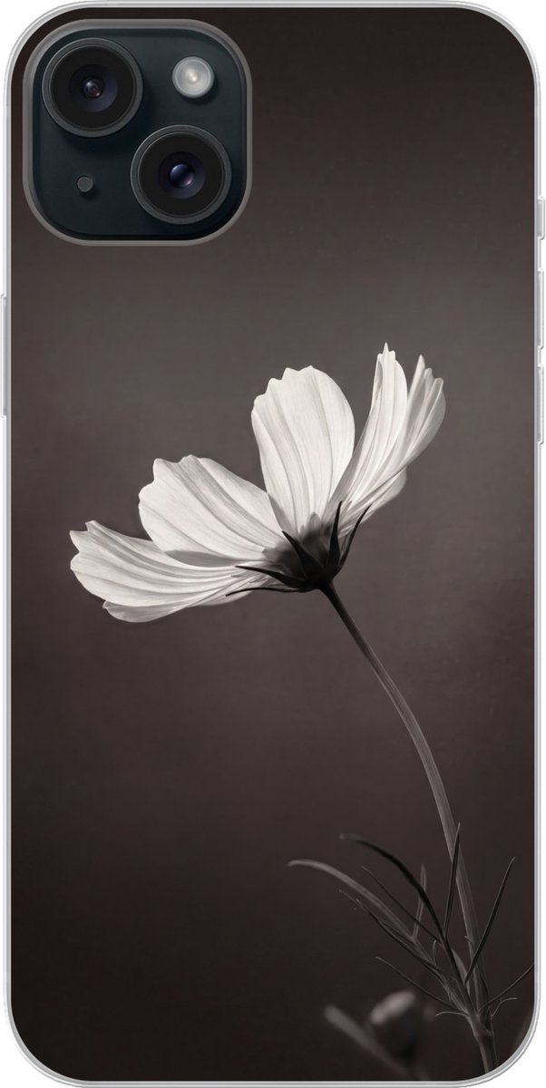 Telefoonhoesje Geschikt voor iPhone 15 Plus hoesje - Bloem - Minimalistisch - Zwart - Wit - Siliconen Telefoonhoesje Telefoonhoesje