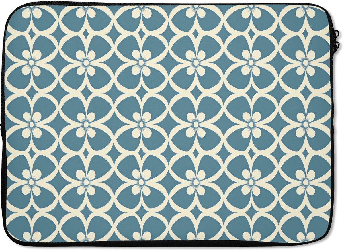 Laptophoes 13 inch - Patroon - Symmetrisch - Blauw - Laptop sleeve - Binnenmaat 32x22,5 cm - Zwarte achterkant