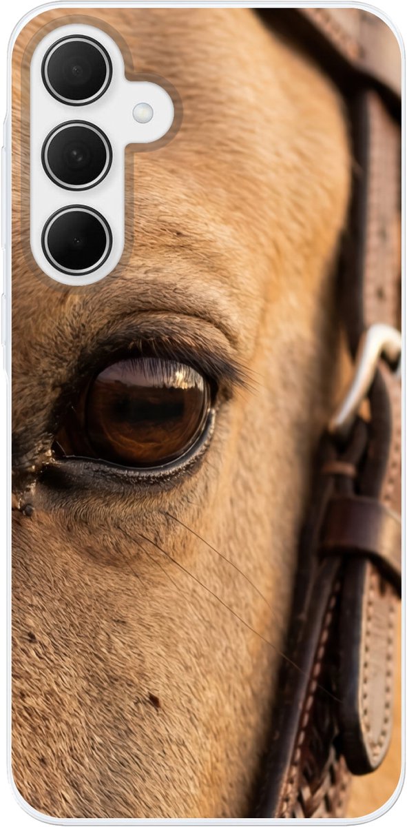Telefoonhoesje Geschikt voor Samsung Galaxy A35 hoesje - Paard - Oog - Bruin - Siliconen Telefoonhoesje Telefoonhoesje