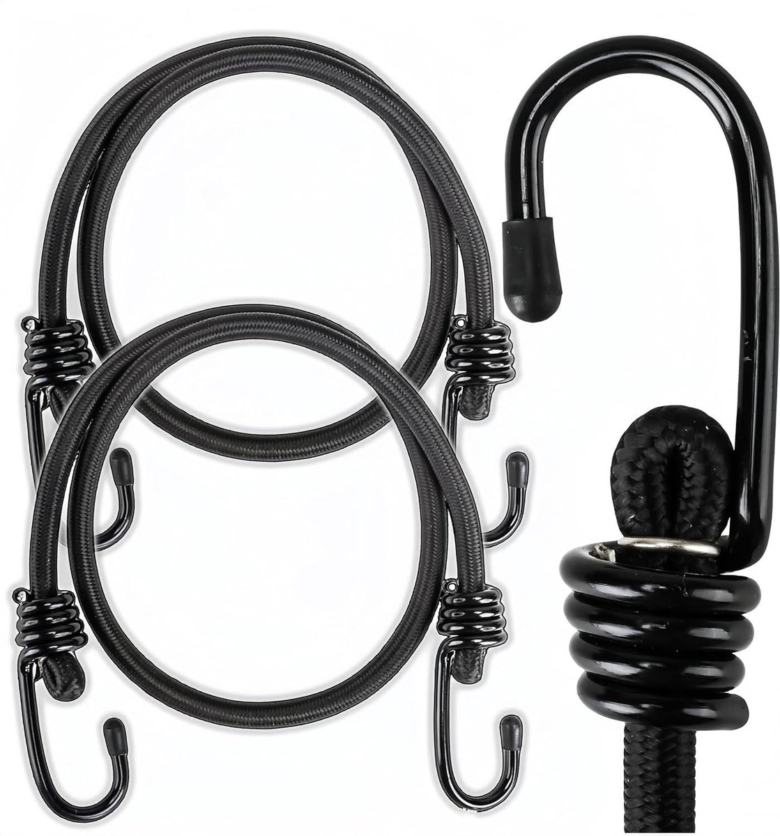 Bungee Koorden - Elastisch Touw - Goederen Bevestigen - Met Stalen Haak - 51 cm - Zwart