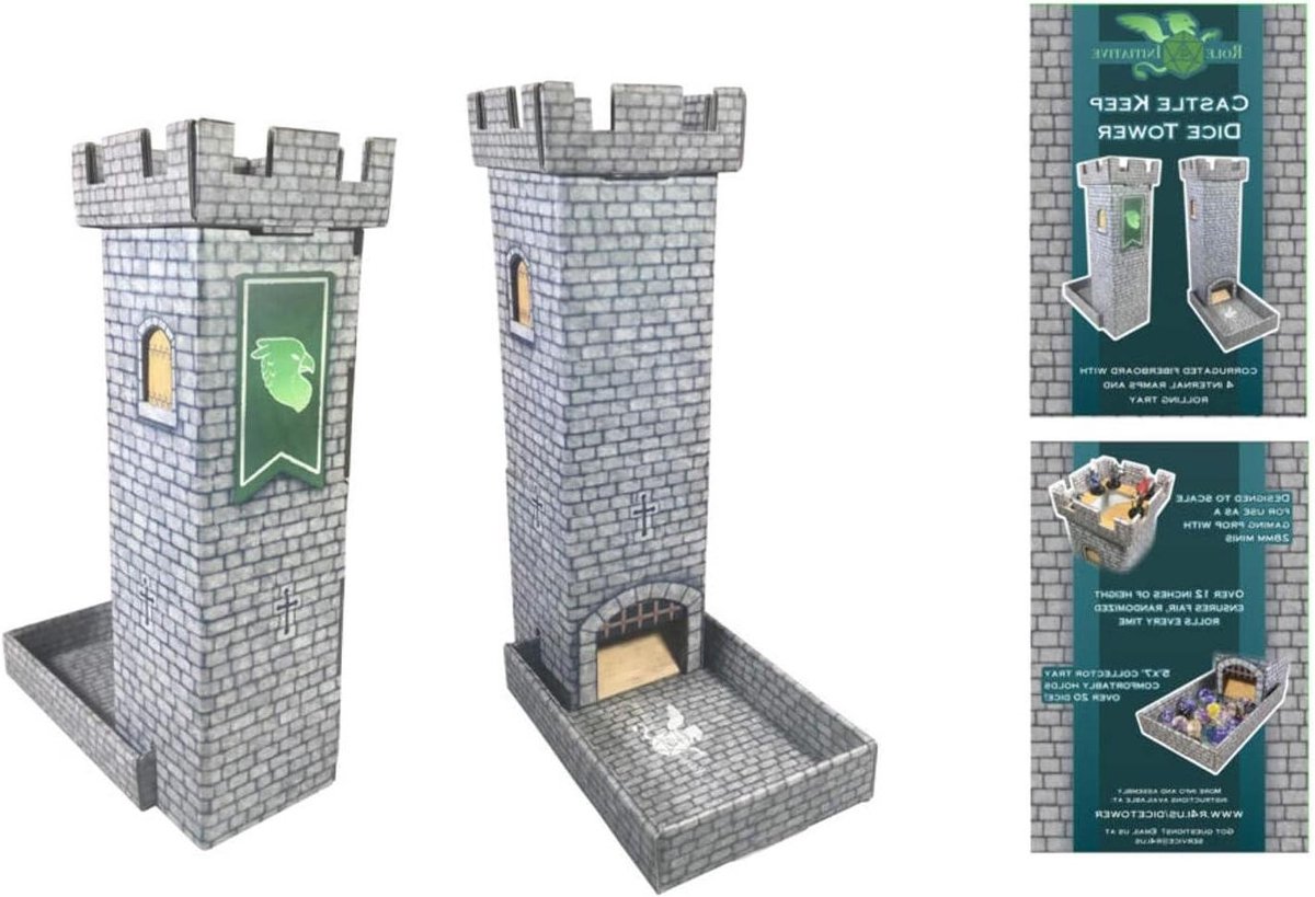Dobbelstenen Toren - Dobbelsteenbak - Tabletop Gaming - 4 Interne Hellingen - Meer dan 12 inch hoog - Grijs