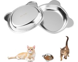 Set van 2 RVS Kattenvoer- en Drinkbakken met Antislip Ondergrond voor Droog en Nat Voer