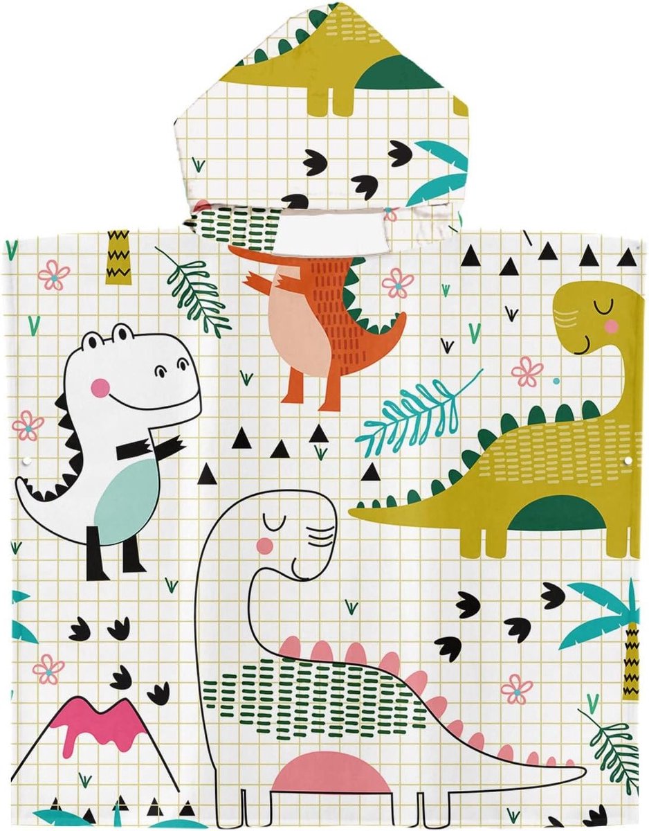 Kinderen Poncho Badcape met Kap voor Zwemmen en Strand - Dinosaurusthema, Sneldrogend en Comfortabel