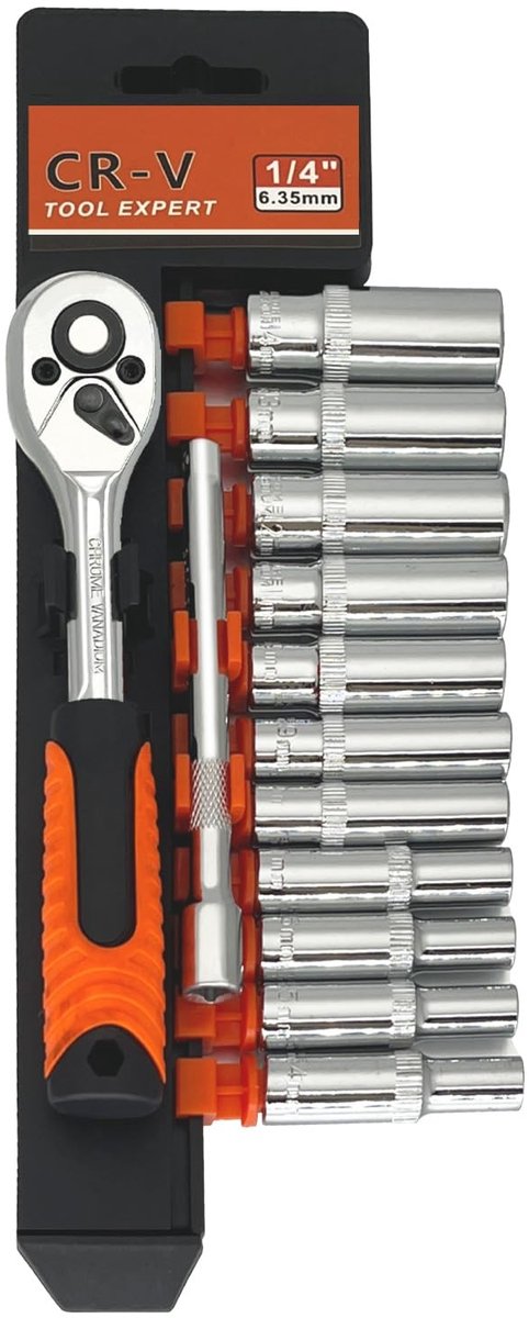 Allecto - 1/4 inch ratchet set - spanner set 1/4 - complete set met organiser - 1/4 inch - ratchet wrench set XL - ideaal voor professionals - 13-d..