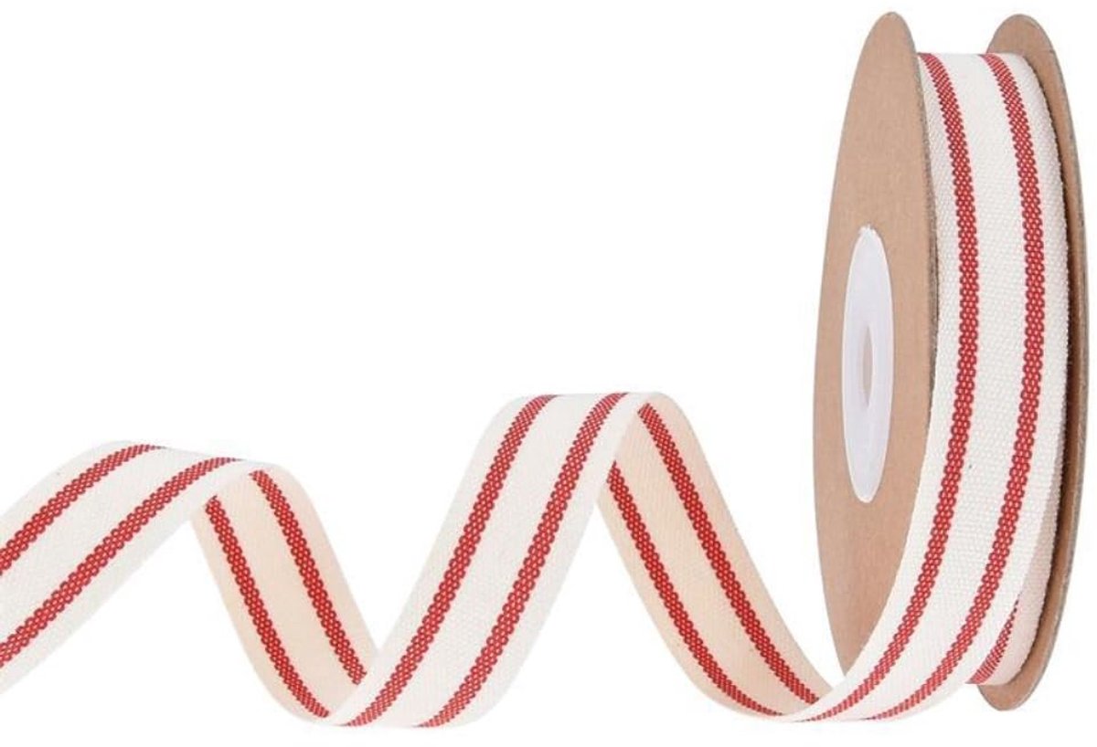 Whakano Gestreepte Katoenen Riem - 15mm Rood voor Cadeauverpakking en Decoratie