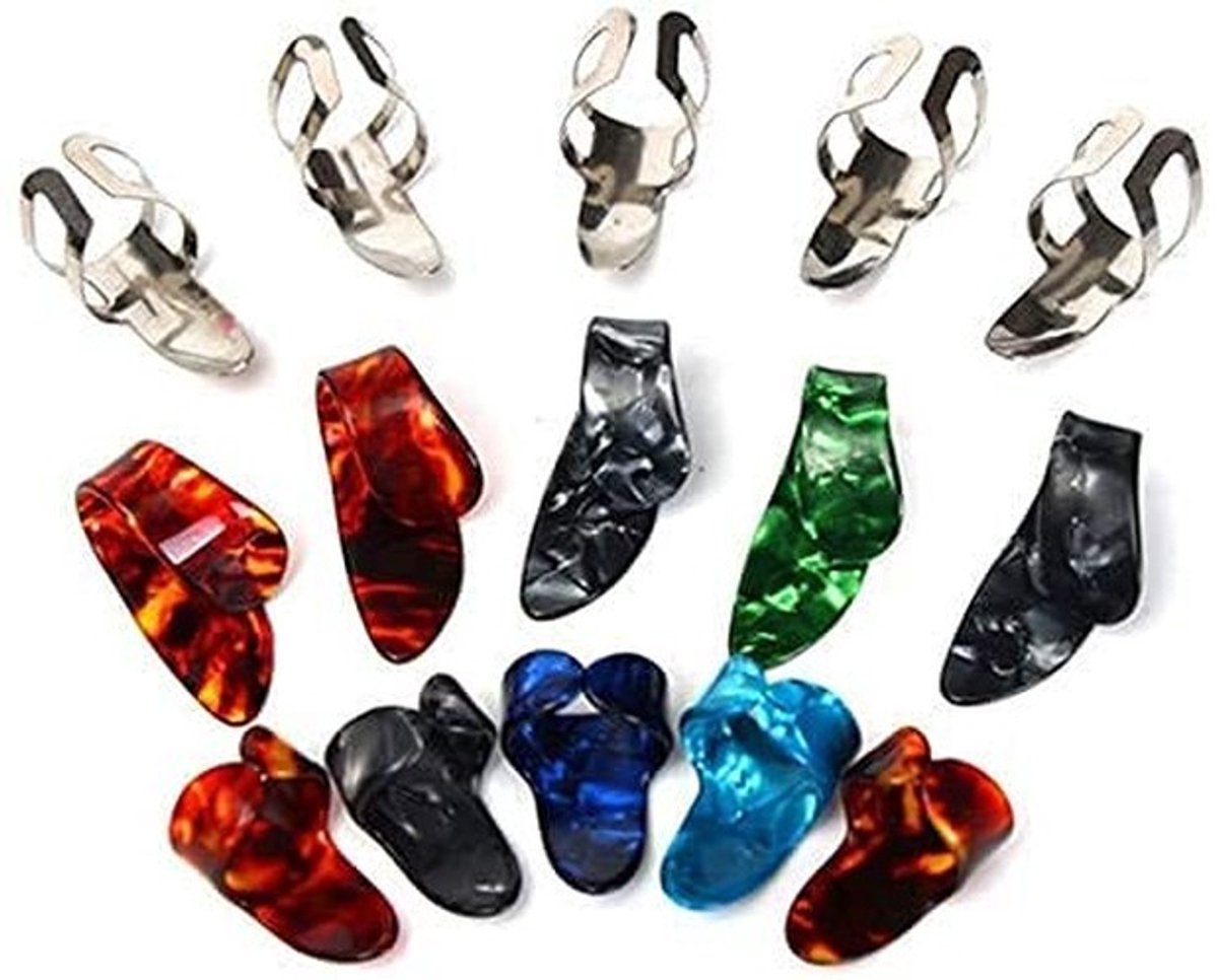 Allecto - Gitaar Picks - Professionele Finger Picks - Multicolor - 15 Stuks - Perfect voor Muzikanten - Inclusief Opbergdoos