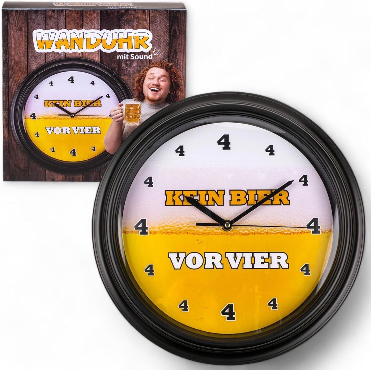 aladdien - Wandklok - Grappig design - Biergeluid - Ø 32 cm - Kwartsklok - Analoge tijdweergave - Geschikt voor woonkamer en keuken