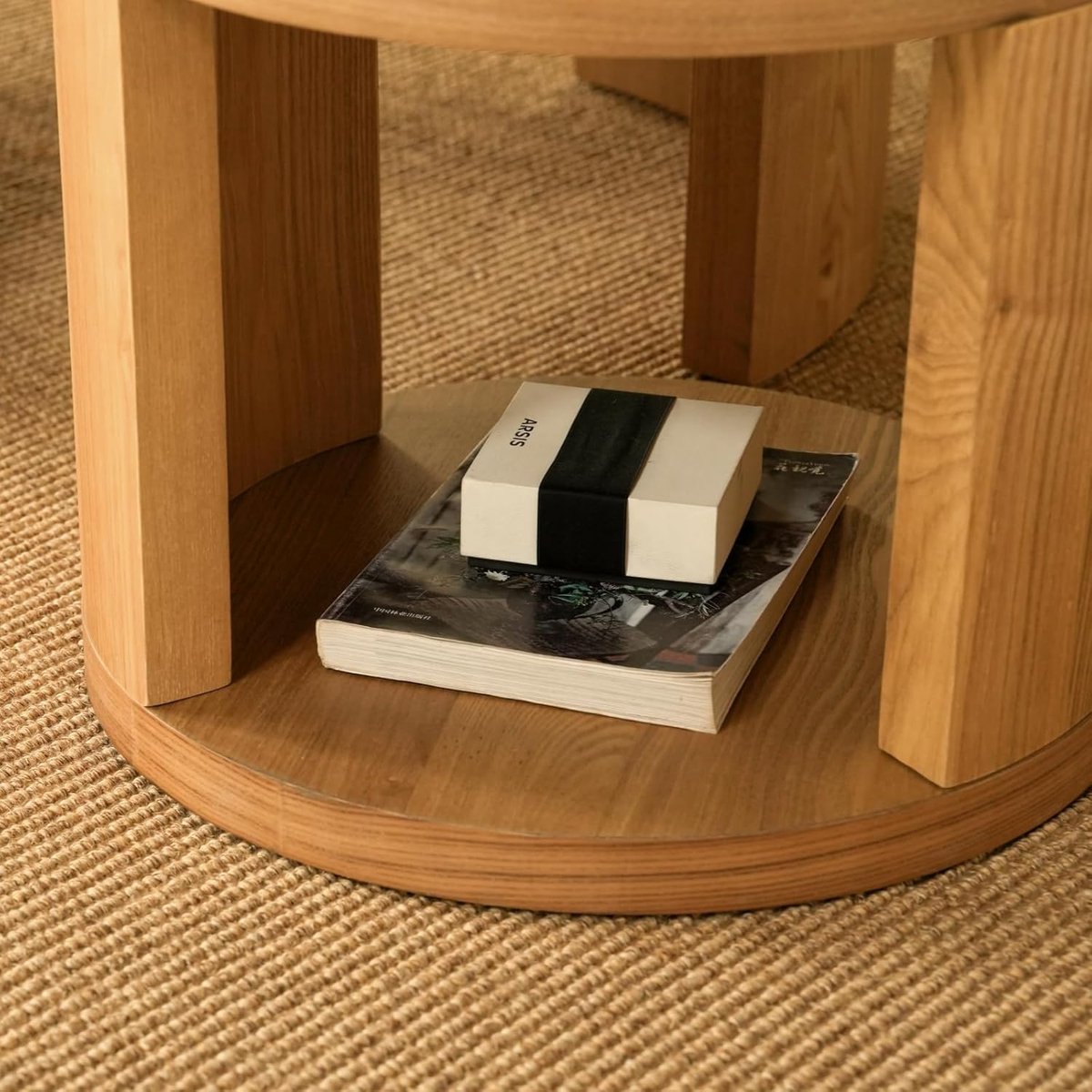 Ronde Salontafel Set 2-delig Ø80 x 44 cm & Ø46 x 38 cm – Nesting Couchtafel Set in Houtlook – Moderne Woonkamertafel met Opbergruimte – Scandinavisch Design Koffietafel – Merk Faisal