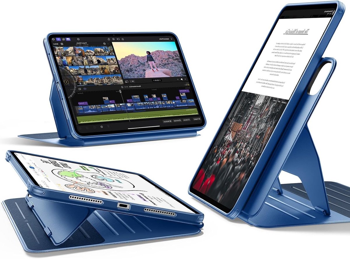 Beschermhoes voor iPad Pro 13 Inch (M5/M4) met Draaifunctie en Verstelbare Stand, 9 Hoekopties, Blauw