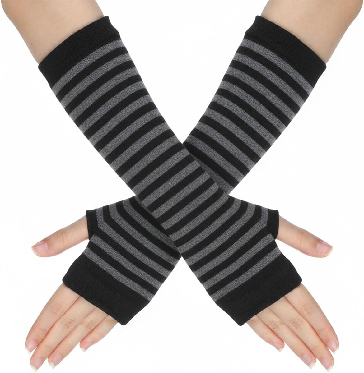 Dunne Vingerloze Handschoenen voor Dames | Gebreide Armwarmers met Duimopening | Ideaal voor Herfst en Winter | Y2K Gestreepte Warmers voor Vrouwen en Meisjes