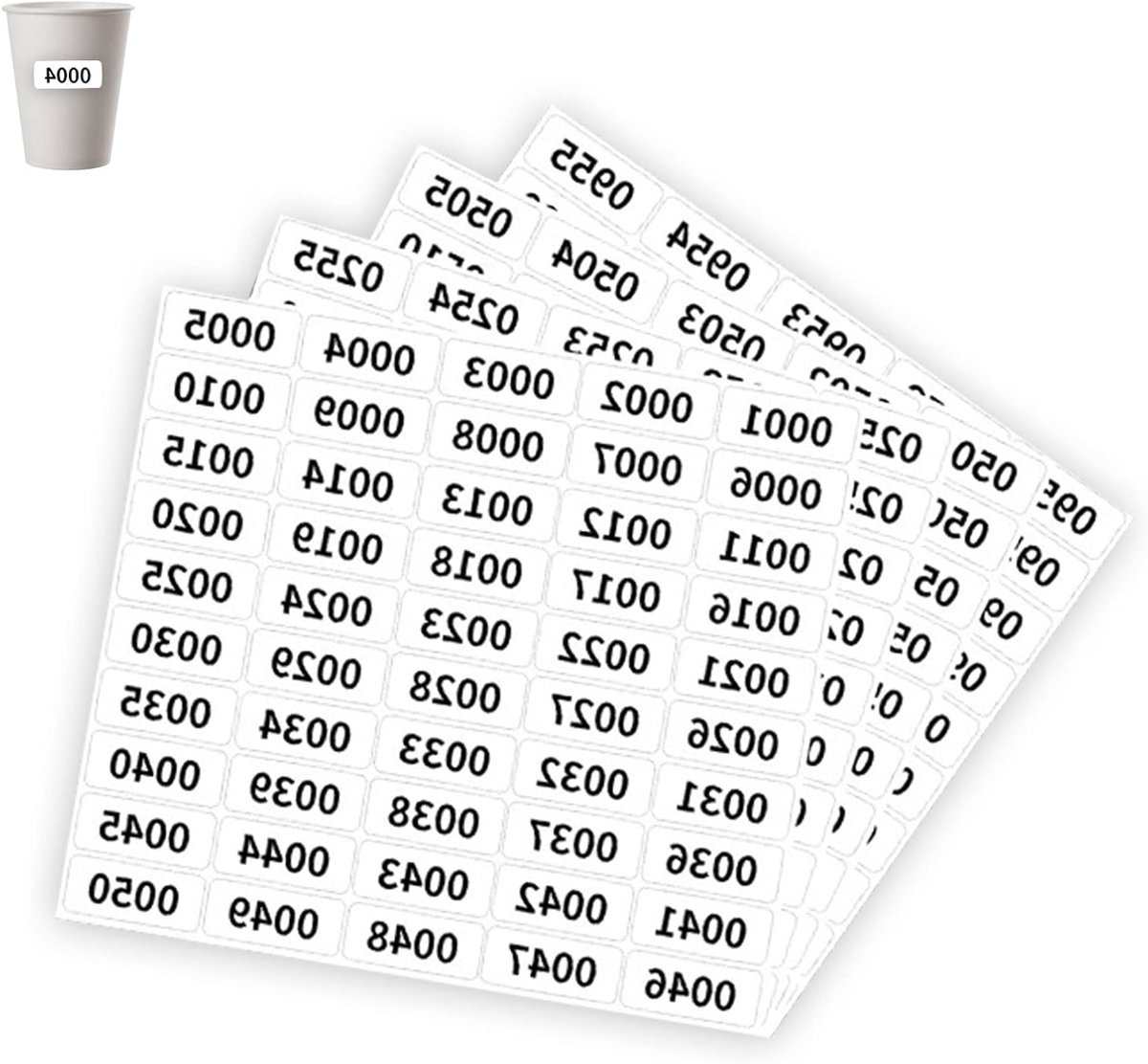 Waterdichte Nummerstickers in Zwart-Wit, Rectangular, 1000 Stuks voor Katoen, Papier en Metaal, Ideaal voor Organisatie en Labeling