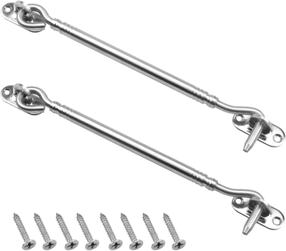 Set van 2 RVS Cabin Hooks voor Deuren en Vensters met 8 Bevestigingsschroeven - Ideaal voor Schuren, Poorten en Badkamers (15 cm)