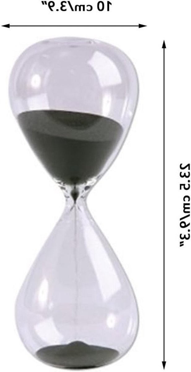 Grote Zandloper met Zwart Zand van Transparant Glas voor Thuisdecoratie, Bureau Accessoire en Cadeau voor Kerst of Verjaardag, 60 Minuten
