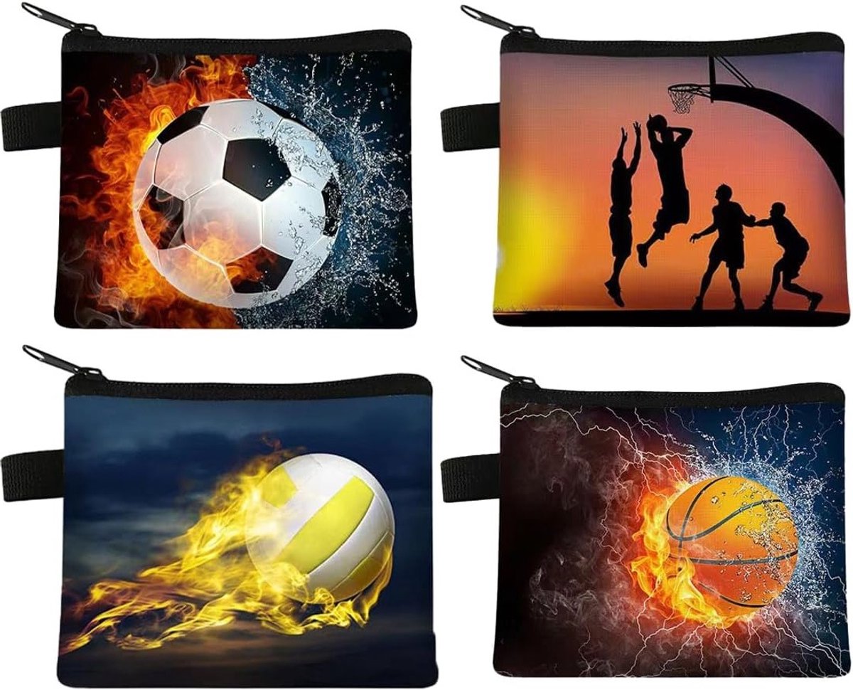 Persoonlijke Kinderportemonnee met Voetbal en Basketbal Design, Gezipte Multi-Kleurige Portemonnee voor Jongens en Meisjes