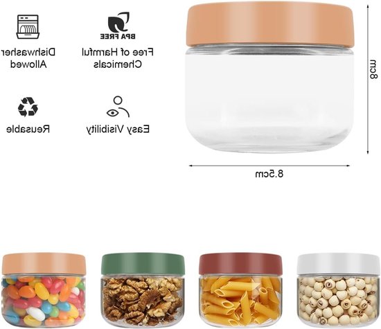 Set van 4 Herbruikbare Glazen Potten van 10oz met Schroefdoppen voor Overnight Oats, Salades, Yoghurt en Meer van Merkloos — afbeelding 5