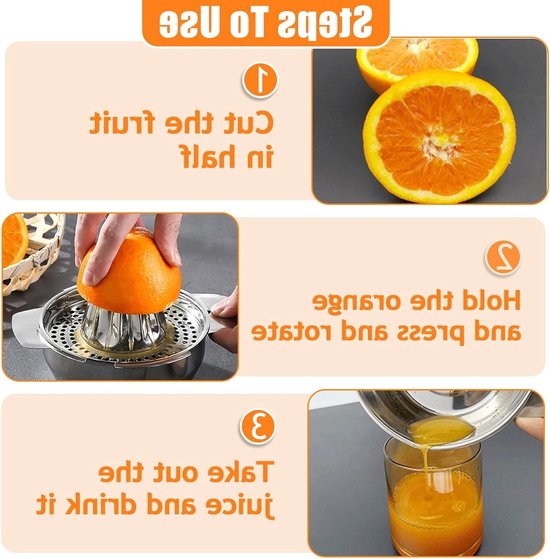 Citruspers - Citruspers handmatig - Citruspers hand - Lemon squeezer - Fruitpers - voor citroenen en sinaasappelen - RVS - Zilver - Handmatig — afbeelding 4