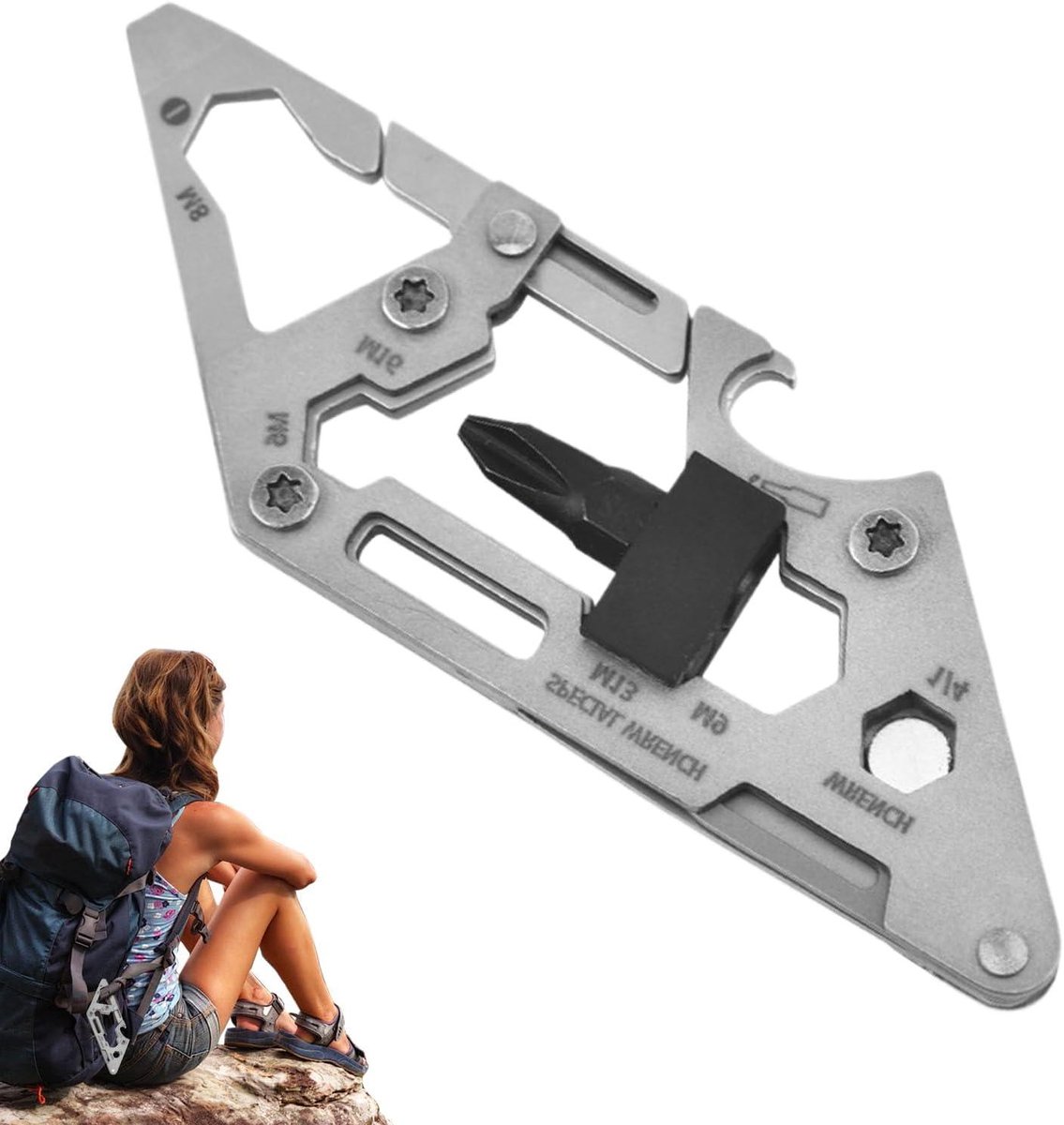 Karabijnhaak Gereedschap - Multifunctionele Clip - Outdoor Activiteiten - Roestvrij Staal - 9.2x3.3cm - Zilverkleurig