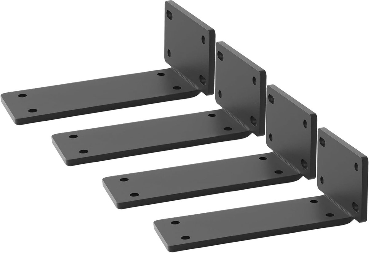Set van 4 Zwarte Wandsteunen voor Planken, 5 Inch Zwevende Planksteunen, Stevige Metalen L-Beugels voor Muurbevestiging en Decoratie