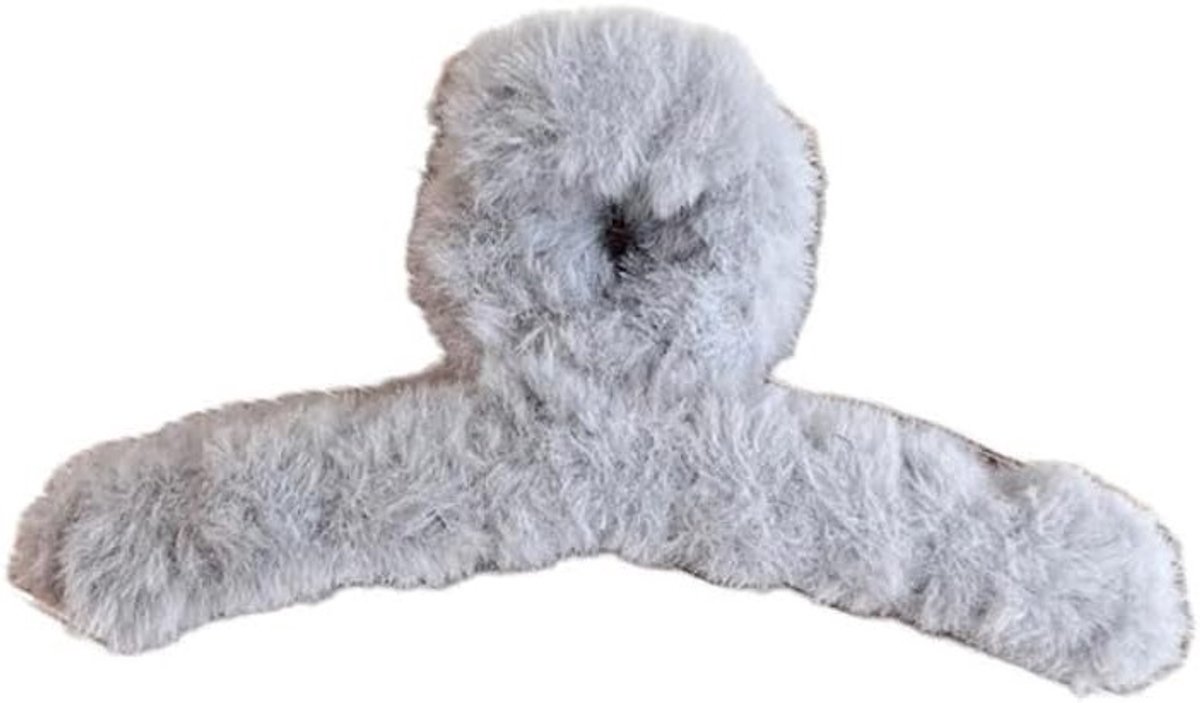 Pluche Haarclip - Pluizige Speld - Haar Styling - Zacht Materiaal - 13 cm Groot - Grijs