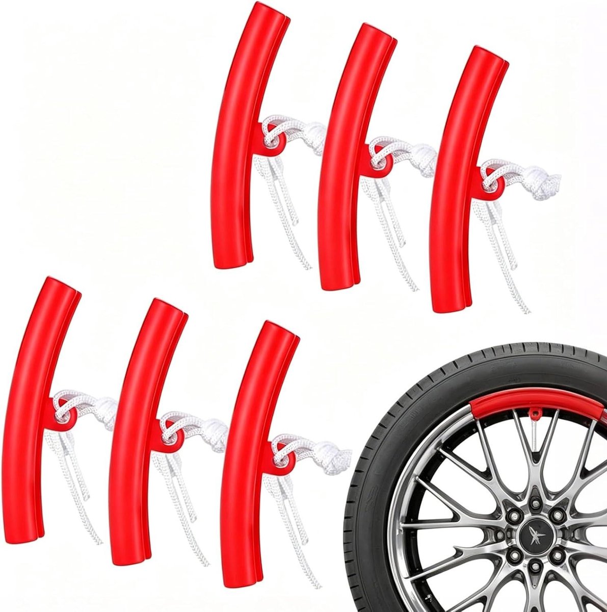Velgbescherming Set - Wiel Rand Beschermers - Banden Wisselen - Krasbestendig Rubber - 6 Stuks 15cm - Rood